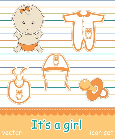 Colorful icon set of baby goods, のイラスト素材