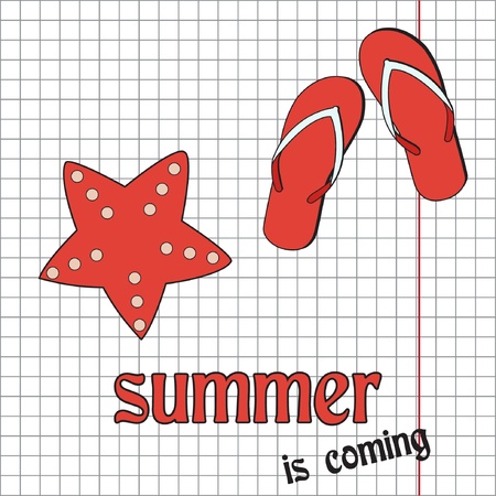 Pretty summer background with slippers and sea-star, vectorのイラスト素材