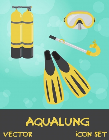 Icon set of summer underwater (scuba) devices, vectorのイラスト素材