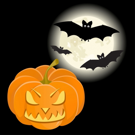 Halloween holiday card with scary pumpkin and batsのイラスト素材