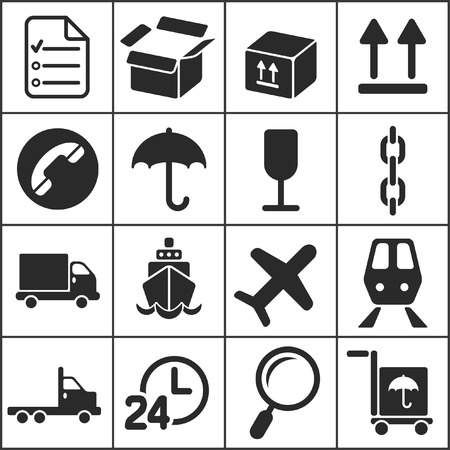 Set of flat simple web icons (logistics, freight, trucking industry, delivery), vector illustrationのイラスト素材