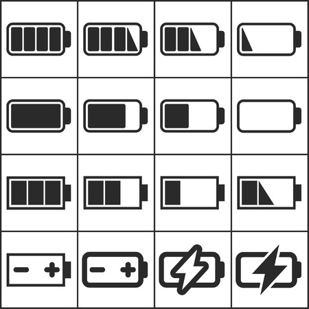 Set of flat simple web icons (charge level indicators, batteries, accumulators ), vector illustration Set of flat simple web icons (charge level indicators, batteries, accumulators ), vector illustration