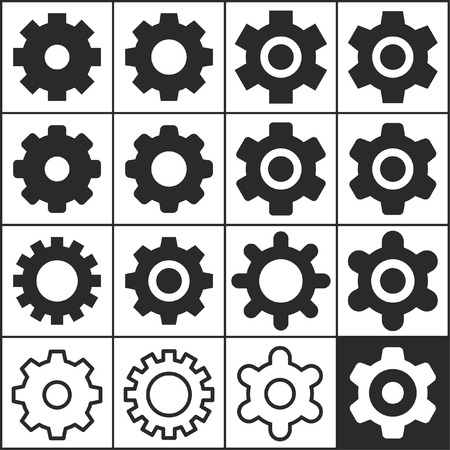 Set of flat simple web icons (settings, gears, options, preferences), vector illustrationのイラスト素材