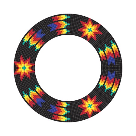 Circle ornament. Round frame, rosette. Native american (indian) round pattern, vector.のイラスト素材