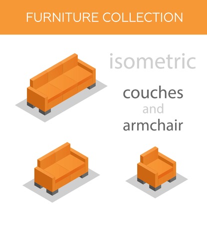 Isometric icons of a sofa and an armchair, vector.のイラスト素材