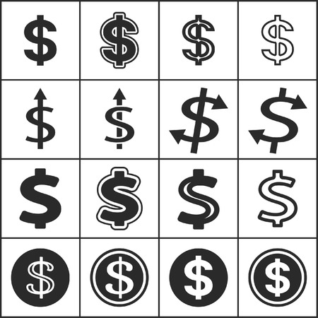 Set of flat simple web icons (dollar sign, money, finance, banking), vector illustrationのイラスト素材