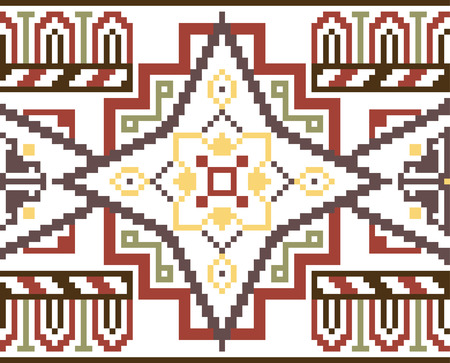 Vector illustration of ethnic ukrainian seamless  pattern. Slavic national ornament, pixel styleのイラスト素材
