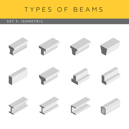 Types of concrete and steel beams. Set of vector architectural blueprints. Isometric viewのイラスト素材