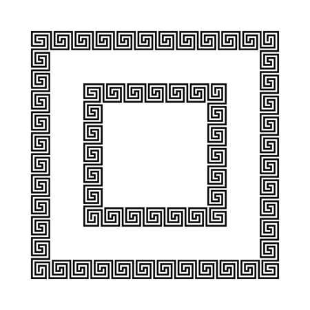 Set of meander borders. Ancient seamless square Greek key frames. Greek national antique meandros lines. Rectangular pulse.のイラスト素材