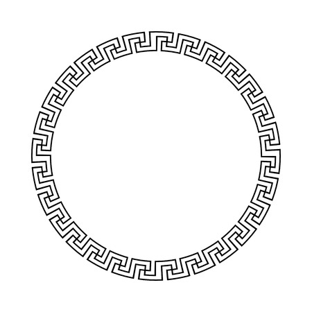 Circle ornament meander. Round frame, rosette of ancient elements. Greek national antique round pattern. Gammadion cross patternのイラスト素材