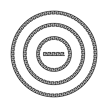 Circle ornament meander. Round frame, rosette of ancient elements. Greek national antique round pattern. Rectangular pulse. Ancient seamless meandros borderのイラスト素材