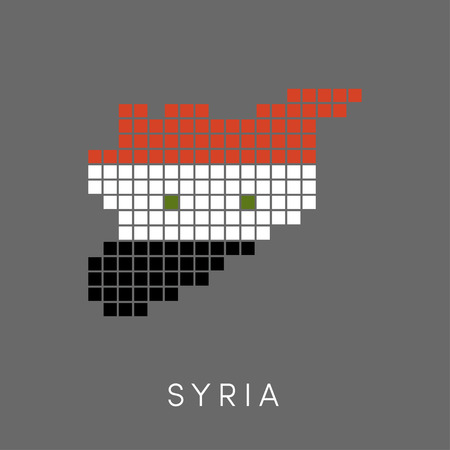 Simple pixel map of Syria. Borders of Syrian Arab Republic in colors of a national flag.のイラスト素材