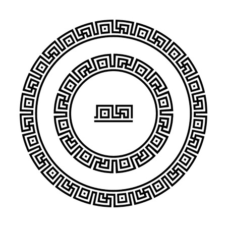 Circle ornament meander. Round frame, rosette of swastika elements. Antique round pattern, vector.のイラスト素材