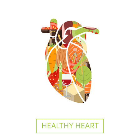 Healthy foods in shape of human heart, vectorのイラスト素材