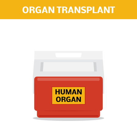 Organ transplantation concept - vector cooler box for human organs transportationのイラスト素材