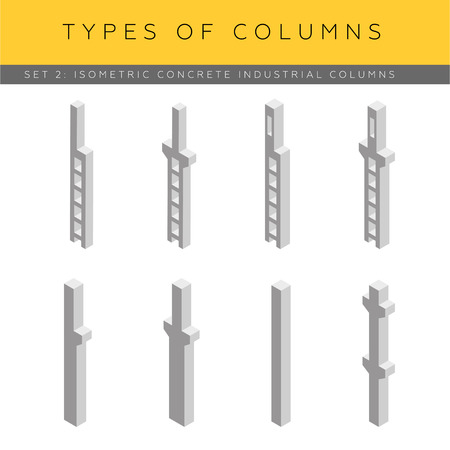 Set of isometric concrete industrial columns, vector iconsのイラスト素材