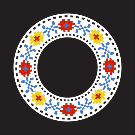 Round traditional Ukrainian ornament. Vector ethnic circular pixel patternのイラスト素材