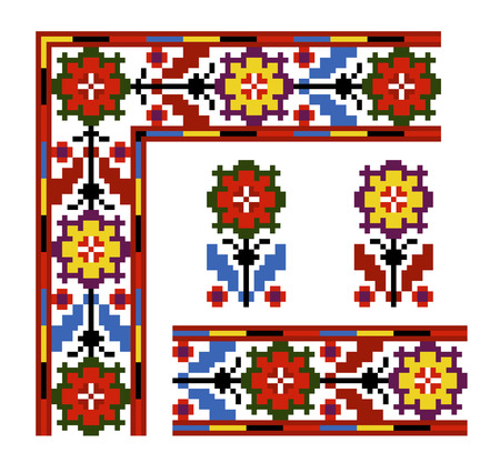 Vector ethnic Ukrainian pattern. Slavic national ornament in pixel style. Seamless and angular elementsのイラスト素材
