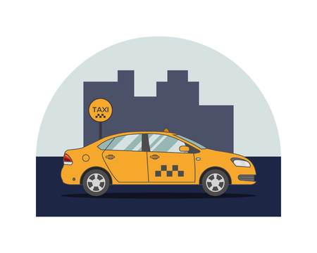 Vector taxi service concept. Yellow sedan in profile view onのイラスト素材