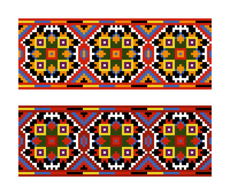 Set of vector ethnic Ukrainian seamless patterns. Slavic national ornaments in pixel styleのイラスト素材