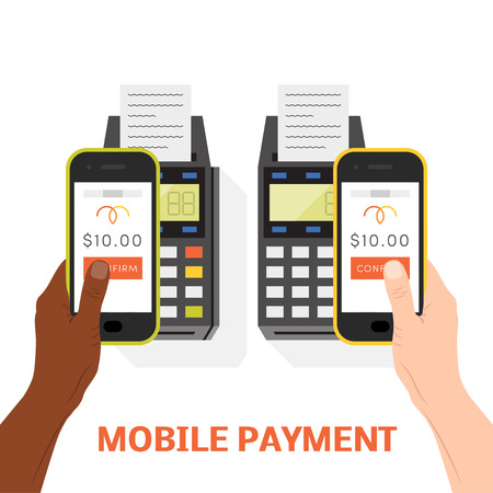 NFC mobile payment concept. Vector illustration of a smartphone using for transactionのイラスト素材