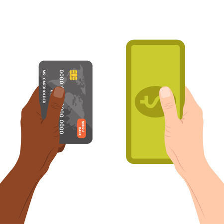 Vector hand holding dollar note and credit cardのイラスト素材