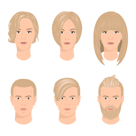 Set of men and women with various haircutsのイラスト素材