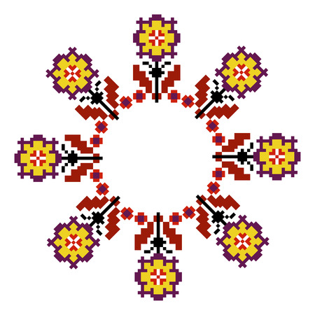Ukrainian national pattern, vector. Flowers arranged in a circleのイラスト素材