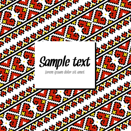 Ethnic template for cards, invitations, banners with Ukrainian embroidery national pattern, vector.のイラスト素材