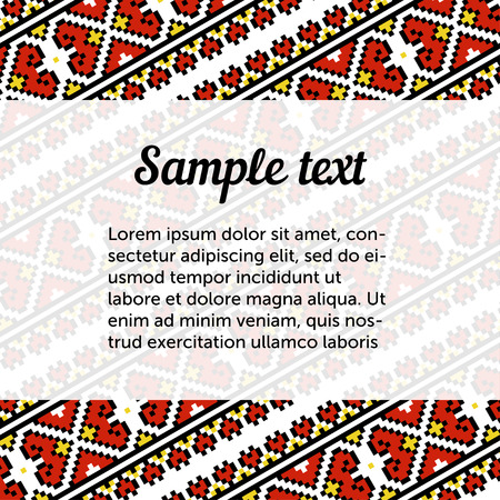 Ethnic template for cards, invitations, banners with Ukrainian embroidery national pattern, vector.のイラスト素材