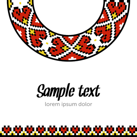 Ethnic template for cards, invitations, banners with Ukrainian embroidery national pattern, vector.のイラスト素材