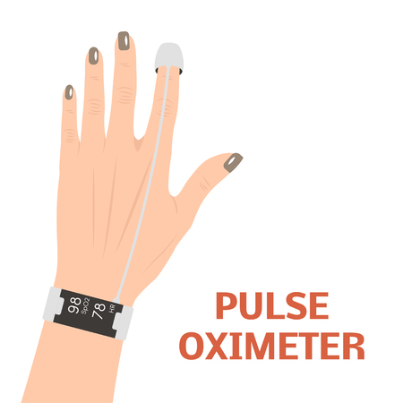 Pulse oximeter measuring pulse rate and oxygen saturation, Vector illustration.のイラスト素材