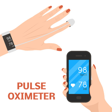 Pulse oximeter measuring pulse rate and oxygen saturation, vector.のイラスト素材