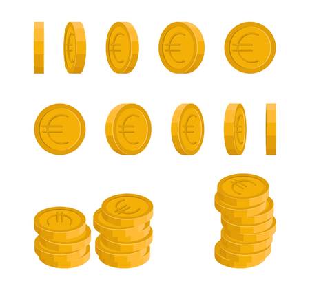 Vector icons of Euro coin at different angles. Concept of a rotating coin.のイラスト素材