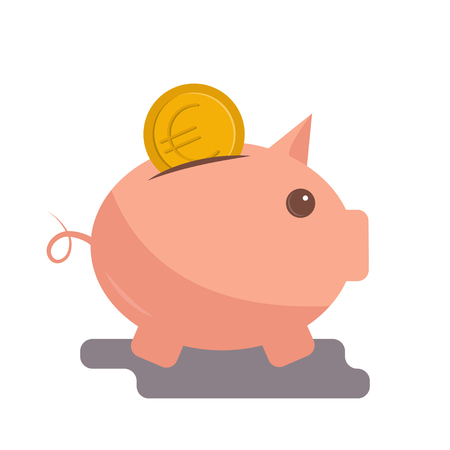 Vector image of Euro coin falling into the piggy bankのイラスト素材