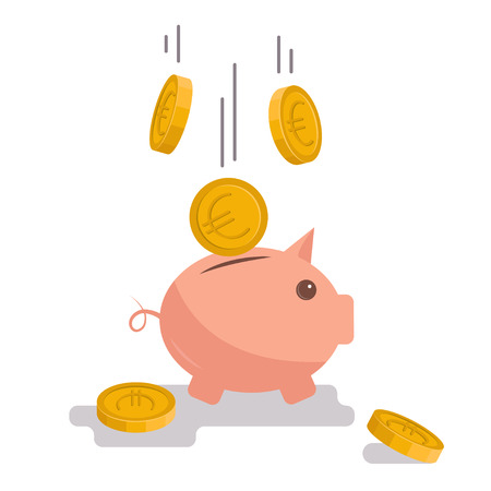 Image of vector Euro coins falling into the piggy bank.のイラスト素材