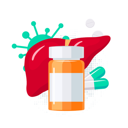 Antiviral drugs for liver diseases. Vector illustration in flat styleのイラスト素材