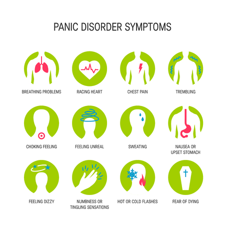 Panic attack symptoms, line icons, vector illustration.のイラスト素材