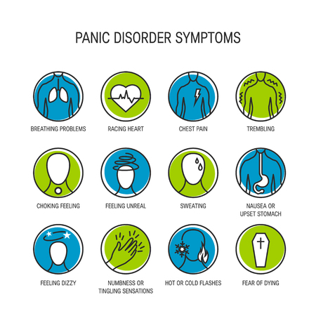Panic attack symptoms, line icons, vector illustration.のイラスト素材