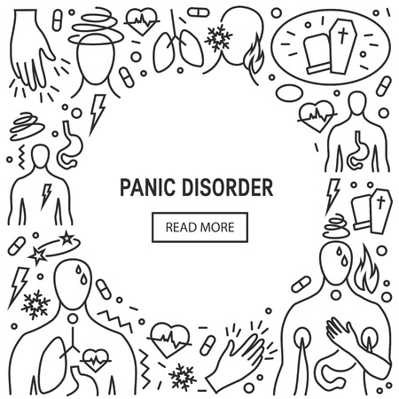 Panic disorder vector concept made of simple line icons. Web banner template for psychotherapist or mental health clinicのイラスト素材