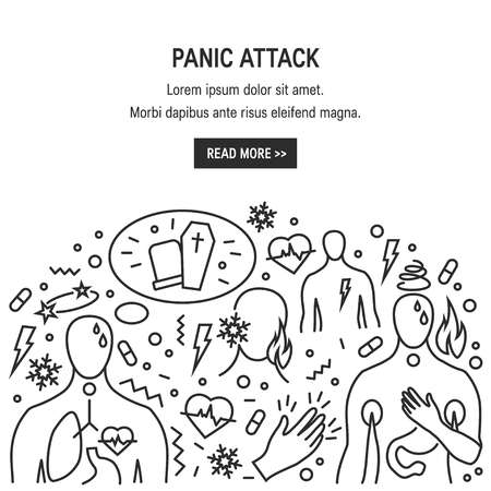 Panic disorder vector concept made of simple line icons. Web banner template for psychotherapist or mental health clinicのイラスト素材