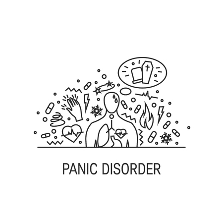 Panic disorder vector concept made of simple line iconsのイラスト素材