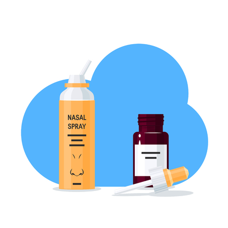 Nasal drops and spray bottles. Vector illustrationのイラスト素材