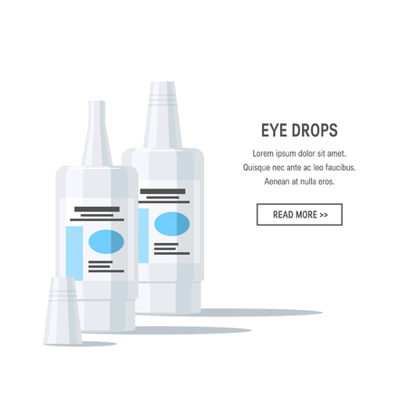 Eye drops bottles in flat style, vector illustration. Web banner template for ophthalmology clinic or drugstoreのイラスト素材