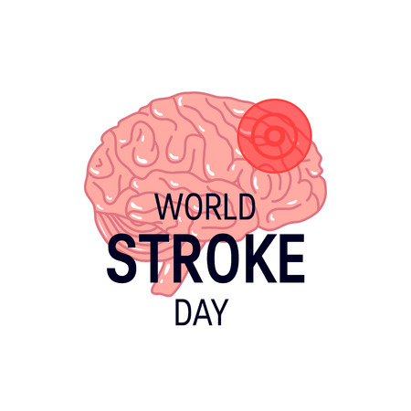 World stroke day design. Vector concept for banners or posters in flat style. Human brain and text template.のイラスト素材