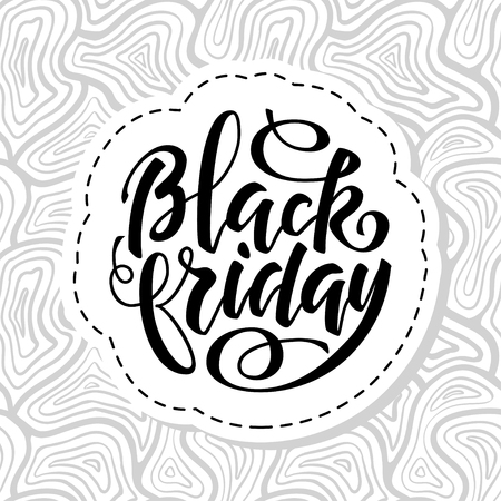 Black friday brush lettering, vector design. Simple sticker with black text on hand drawn abstract patternのイラスト素材