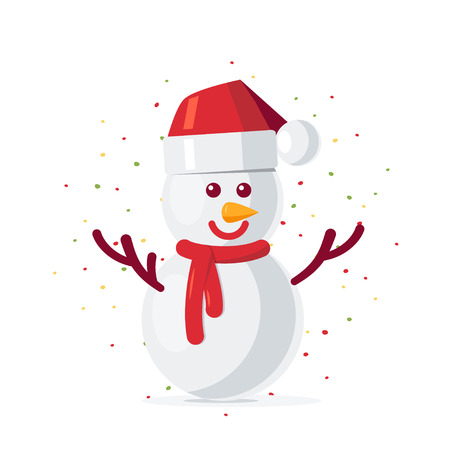 Christmas snowman on white background in flat style. Vector holiday designのイラスト素材