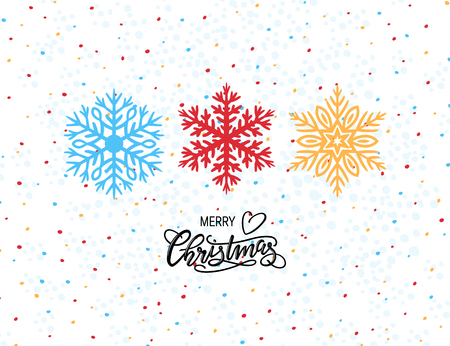 Christmas card with snowflakes and handwriting lettering, vector illustration.のイラスト素材
