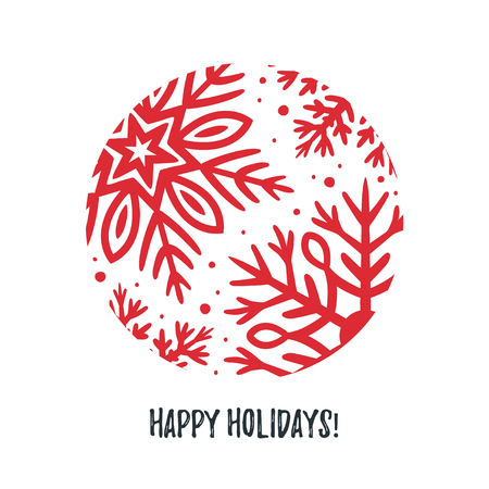Christmas card with hand-drawn snowflake, simple vector illustration.のイラスト素材