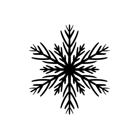 Simple hand-drawn icon of a snowflake. Black vector illustration on white backgroundのイラスト素材